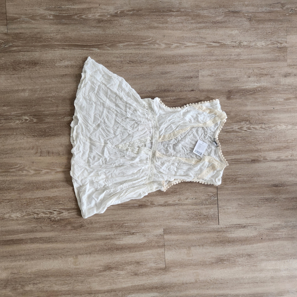 White Sleeveless Dress with Lace Trim